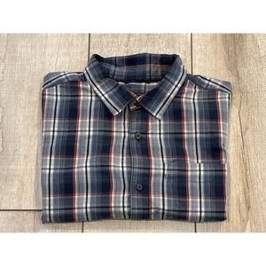 North Face Mens Plaid Button Down Short Sleeve Shirt XL Blue Classic Outdoors